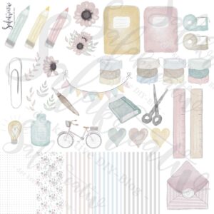 Watercolor Clipart Set - Bullet Journal Sticker + A4 Digital Papier
